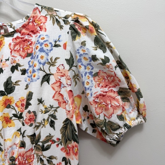 Faithfull the Brand Riso Linen Midi Dress Puff Sleeve Floral Multi Size S - Picture 6 of 12